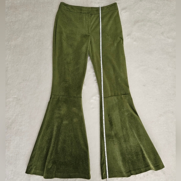 Topshop Green Flare Pants Size 4 70s Retro Tailored Eclectic Velour Whimsigoth - Picture 10 of 12